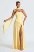 Elegant Solid Pleated Maxi Dress for Women with Sexy Sleeveless Off Shoulder Design and High Slit Party Wear